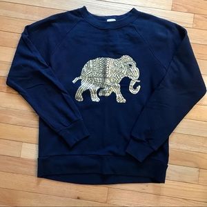 JCrew Navy Gold Metallic Elephant Sweatshirt Med
